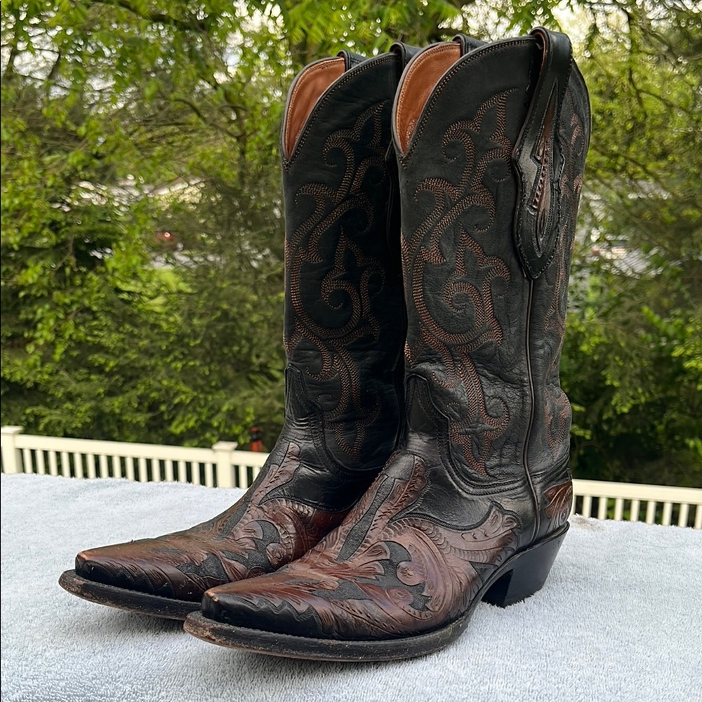 Hand Tooled Black Jack boots, size 8C